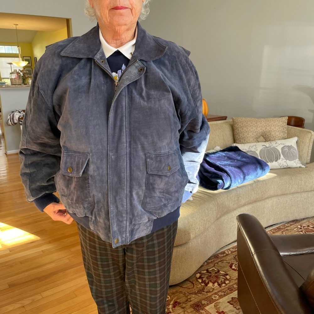 Sierra Suede Jacket. Blue suede, size XL